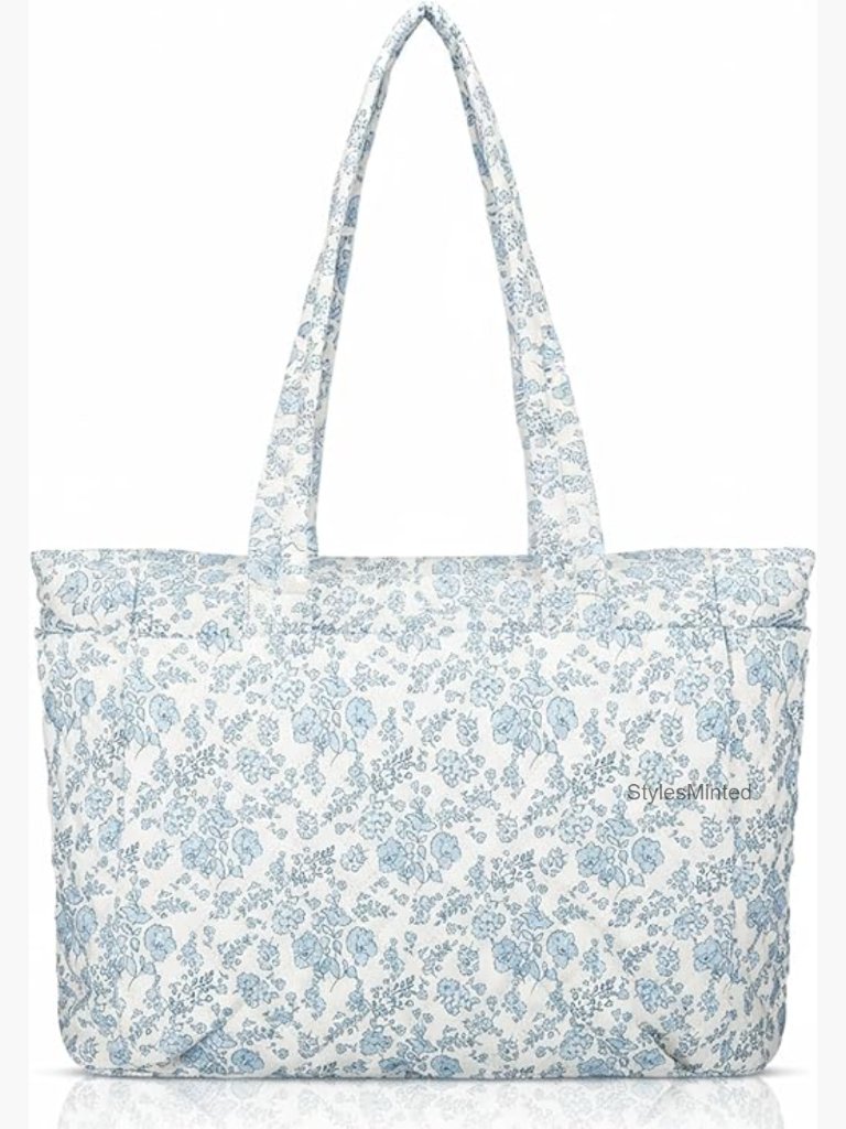 Quilted Puffer Tote Bag With Zipper - Lightweight Large Shoulder Bag